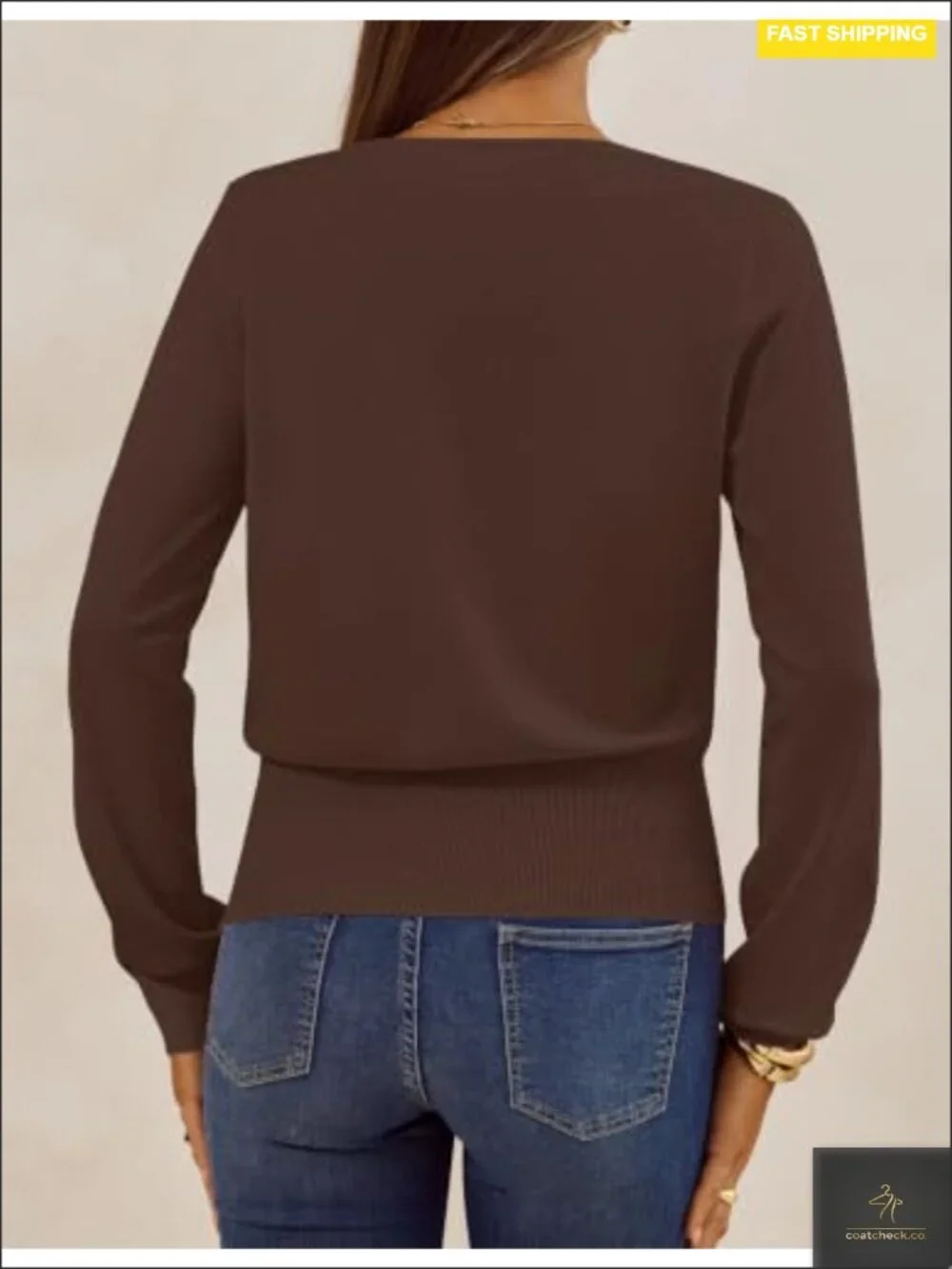 V Neck Wrap Sweater for Women Long Sleeve Knit Pullover Hidden Snap